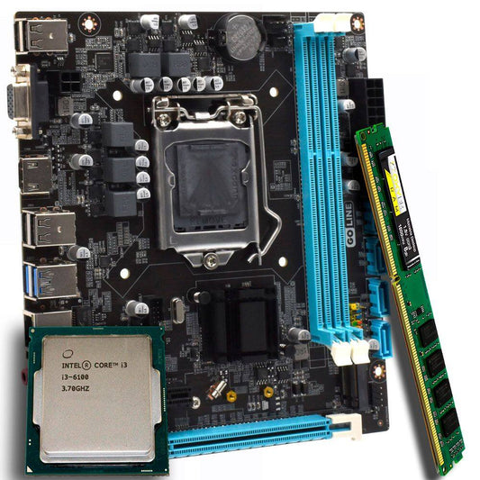 KIT -  Placa mãe H110 1151, processador I3 6100, memória 8gb , cooler